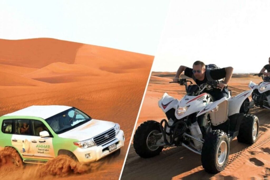 Desert safari trip dubai included quad biking, camel rides, sandboarding,  and foth activities