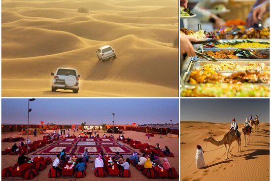 Desert Safari in Dubai consists of dune bashing, camel use of, sandboarding with BBQ