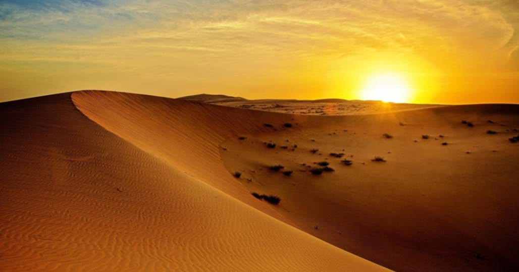 Desert safari in Dubai sunrise overview