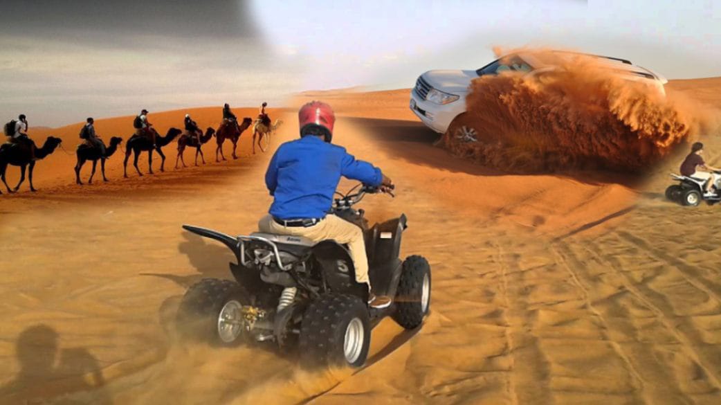 Dubai desert safari addition to dune bashing, sandboarding, camel riding, falcon display, and quad cycling.