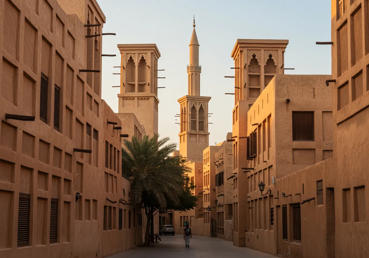Heritage buildings and narrow alleys of Al Fahidi Historical District in Dubai