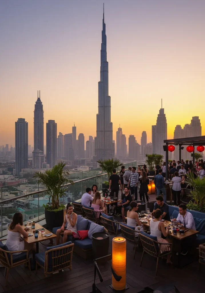 Cé La Vi Famous rooftop sunset views, Asian-inspired dishes, stylish crowd.