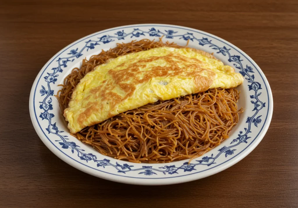 Balaleet is a traditional Emirati dish that combines sweet vermicelli with a savory omelet on top.