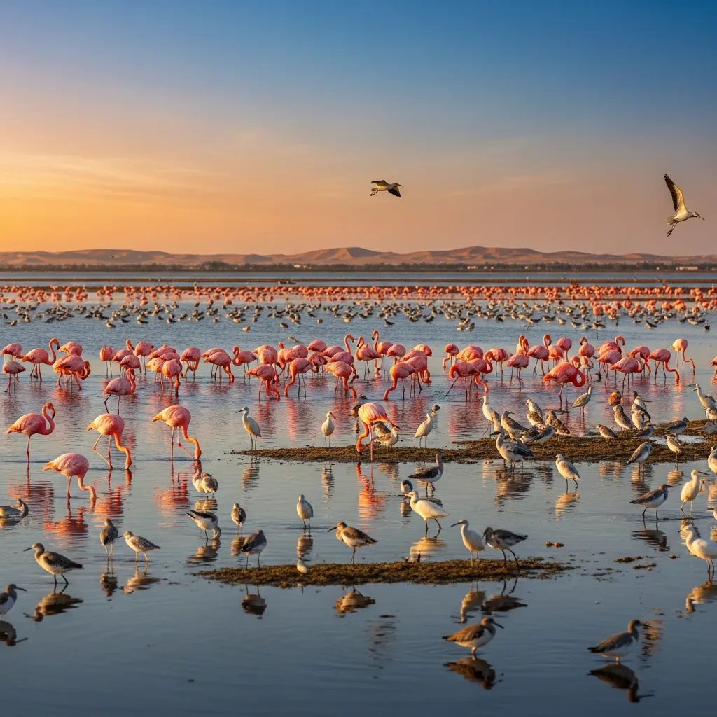Migratory birds Dubai wetlands flamingos in season