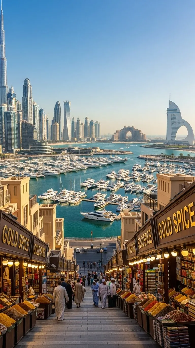 Full day Dubai city tour covering Dubai Marina, Palm Jumeirah, Burj Khalifa and Gold Souk