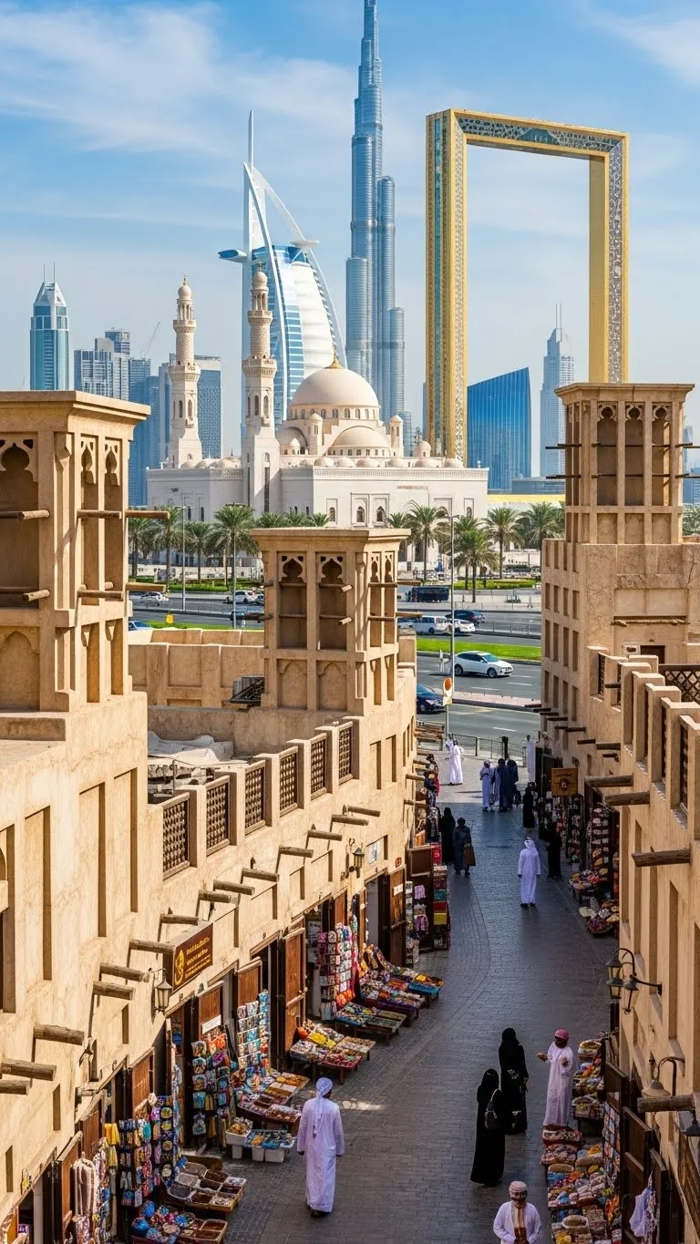 Half day Dubai city tour showing Burj Khalifa, Dubai Frame, Jumeirah Mosque and Al Fahidi area