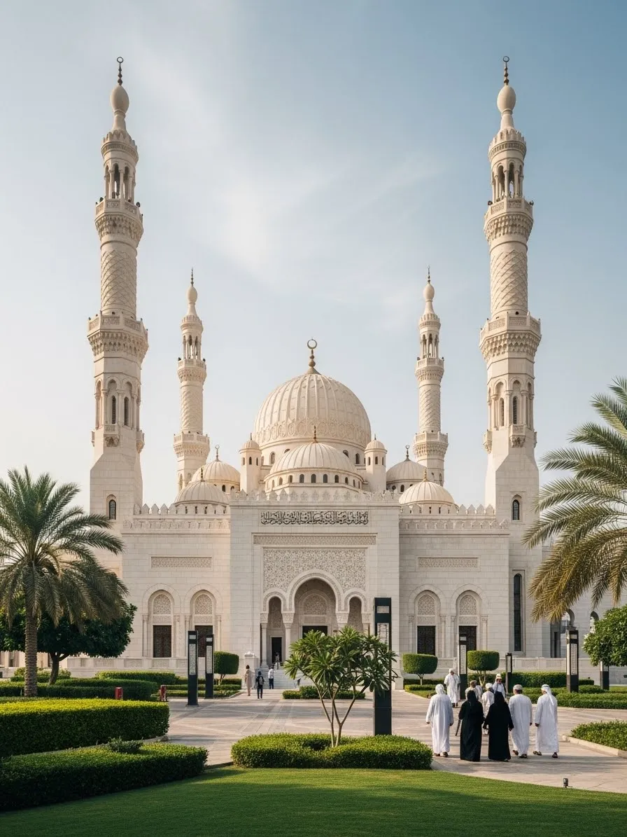Jumeirah Mosque in Dubai showcasing traditional Islamic design and white stone exterior