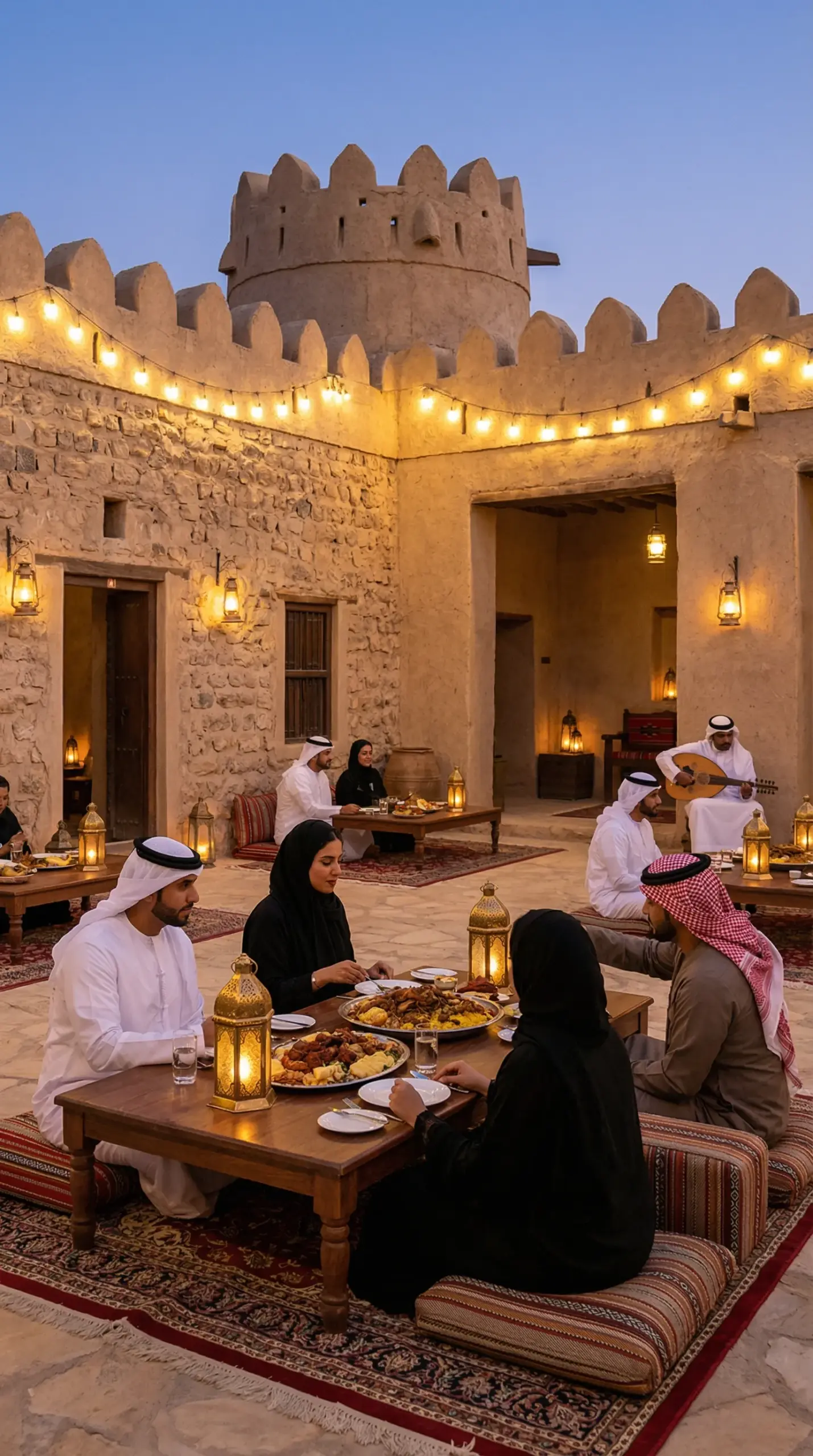 Sahara Fortress-style desert venue during private desert safari in Dubai at sunset