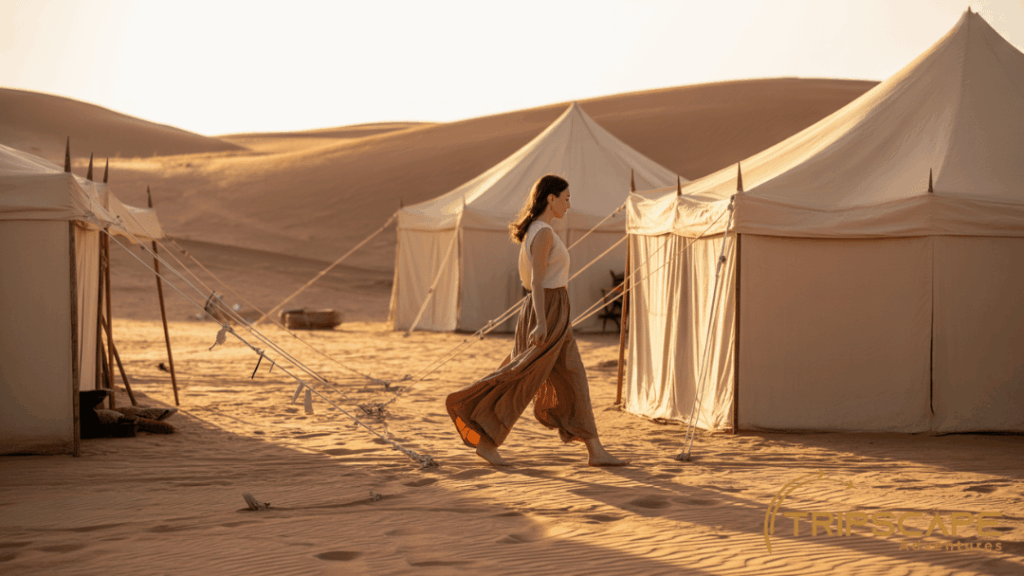 Walking Near Camp Tents